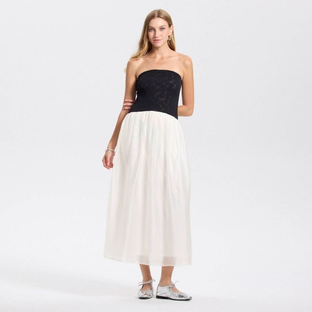 a new day Strapless Black Bodice Ivory Skirt Midi Dress
